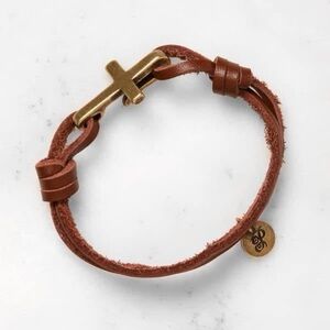 🆕 Gold Cross and Leather Bracelet
